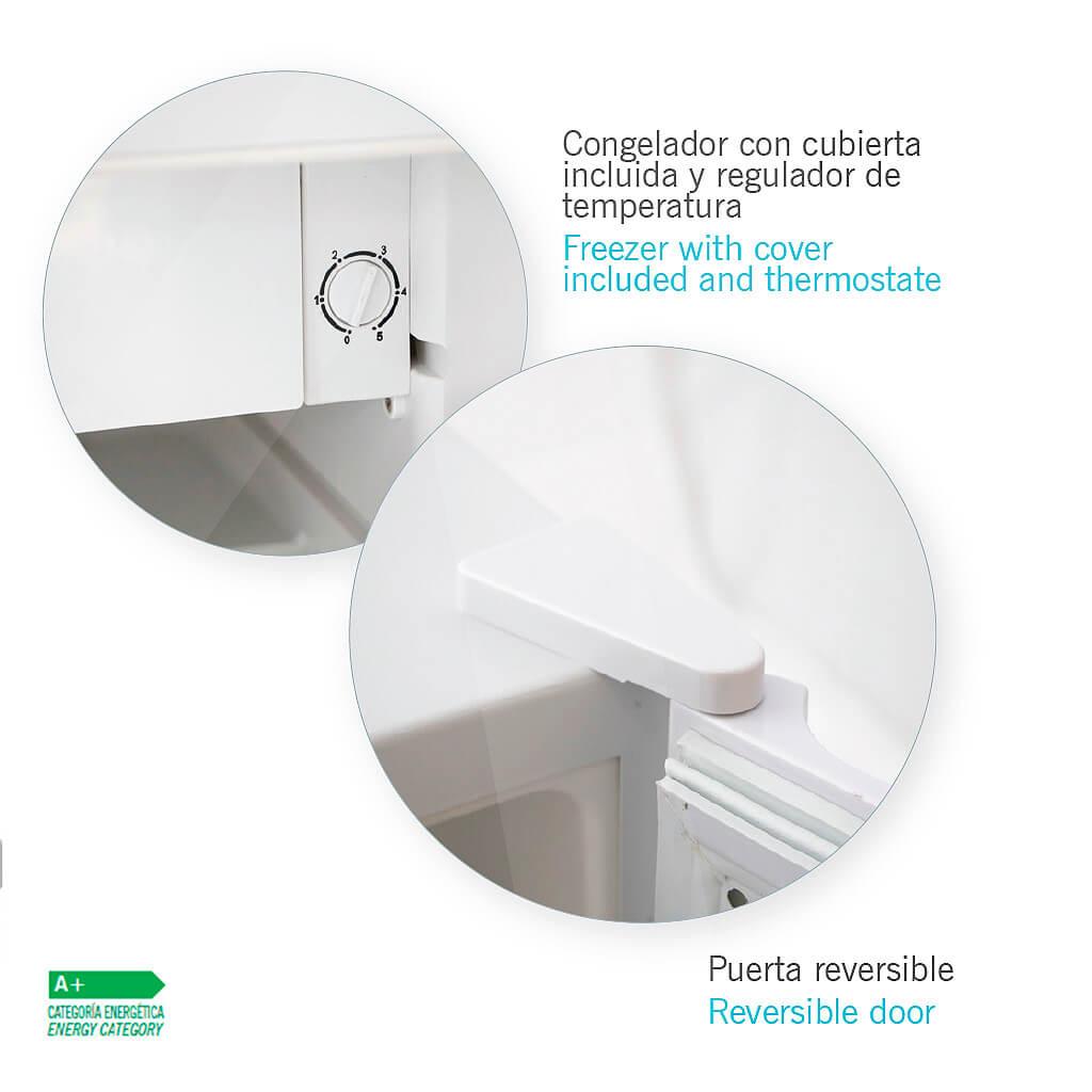 Minibar Compresor 46L; regulador y puerta reversible