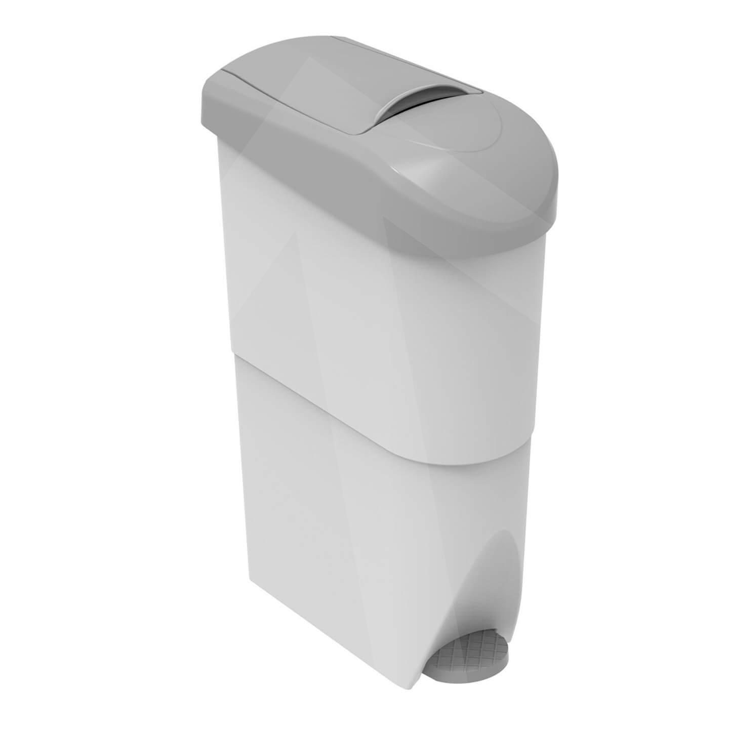 Papelera higiene femenina; acabado blanco / gris
