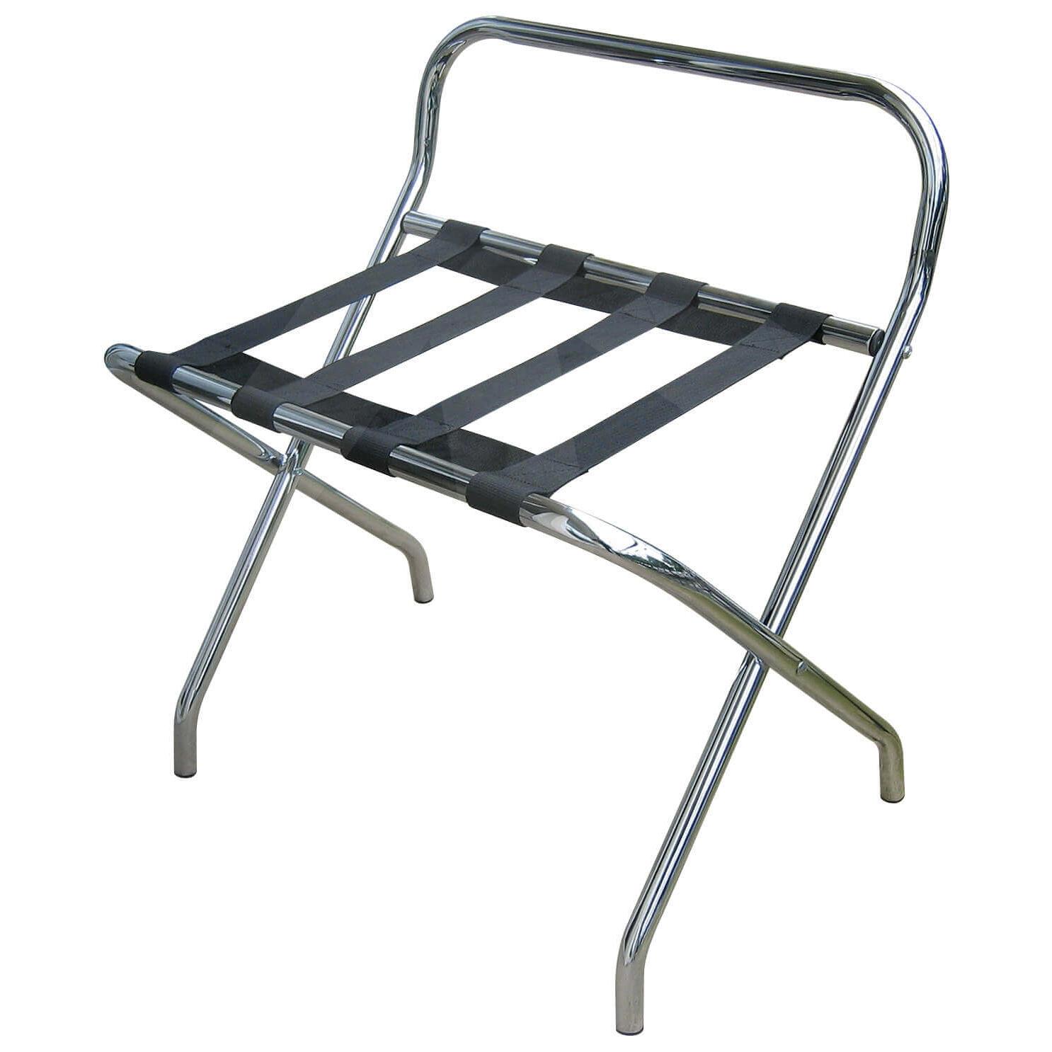 Reposamaletas Rack metal; metal cromado, con respaldo