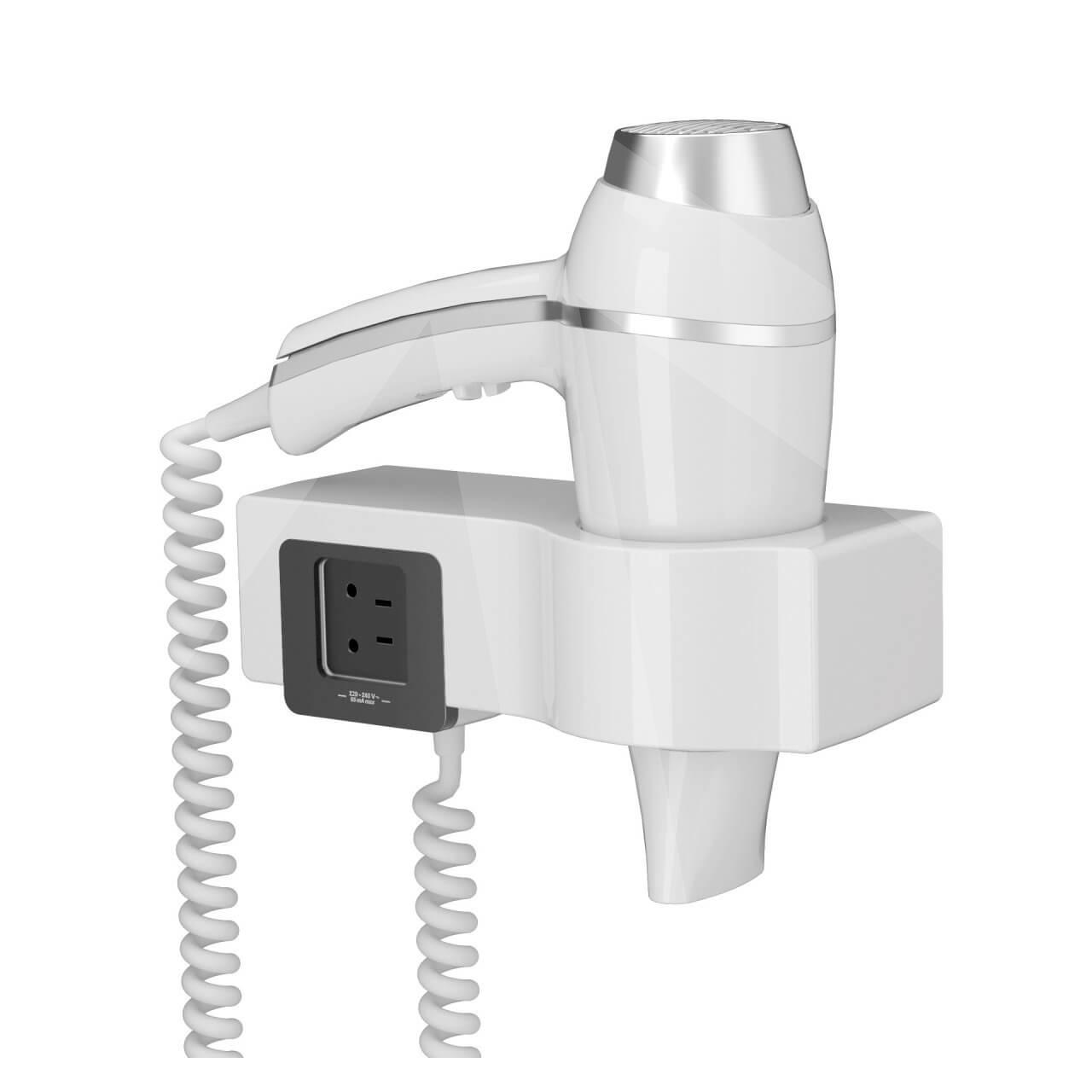 Secador de pelo hotel Alteo; modelo blanco + base + toma afeitar