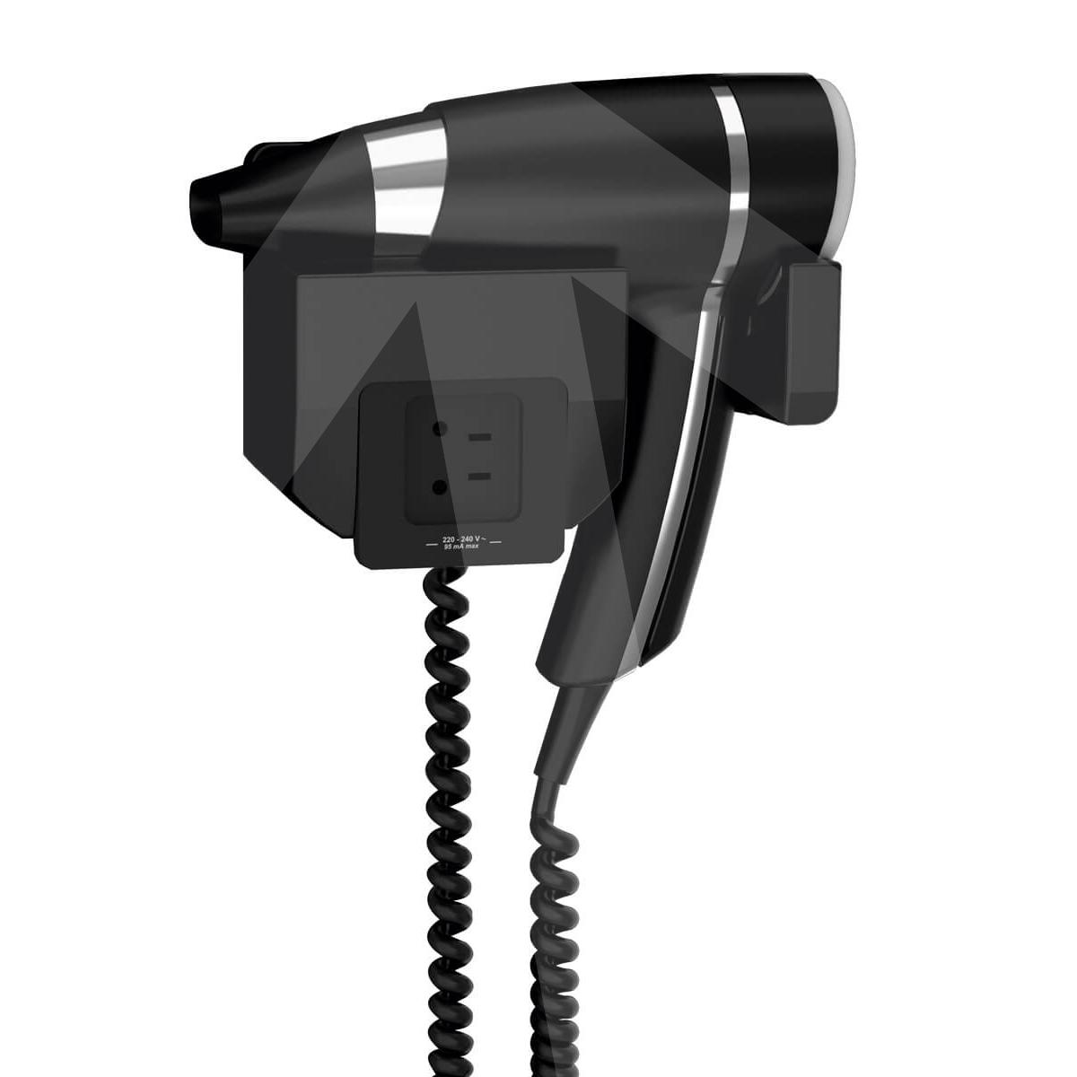 Secador de pelo Brittony; negro + soporte frontal + enchufe